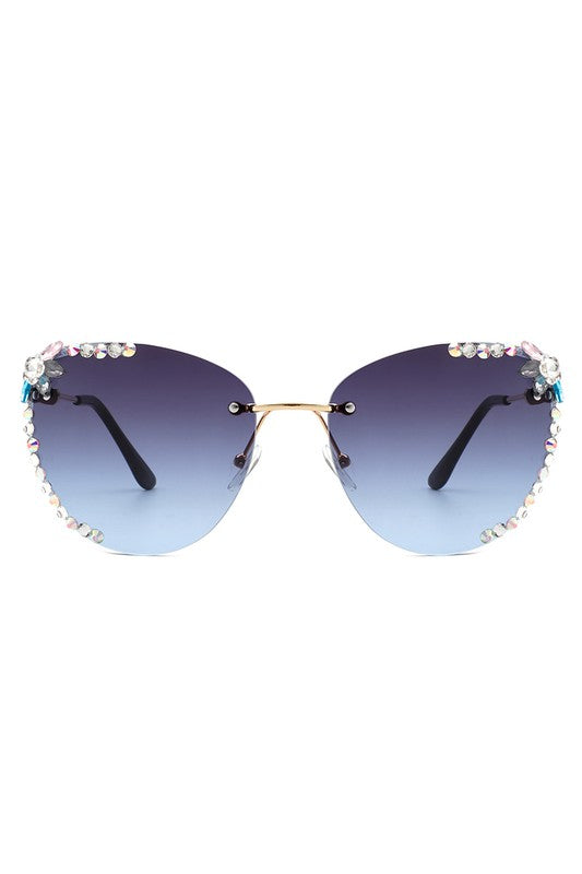 Rimless Rhinestone Fashion Cat Eye Sunglasses