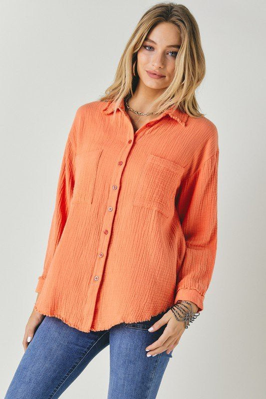 Solid Button Down Long Sleeve Shirt