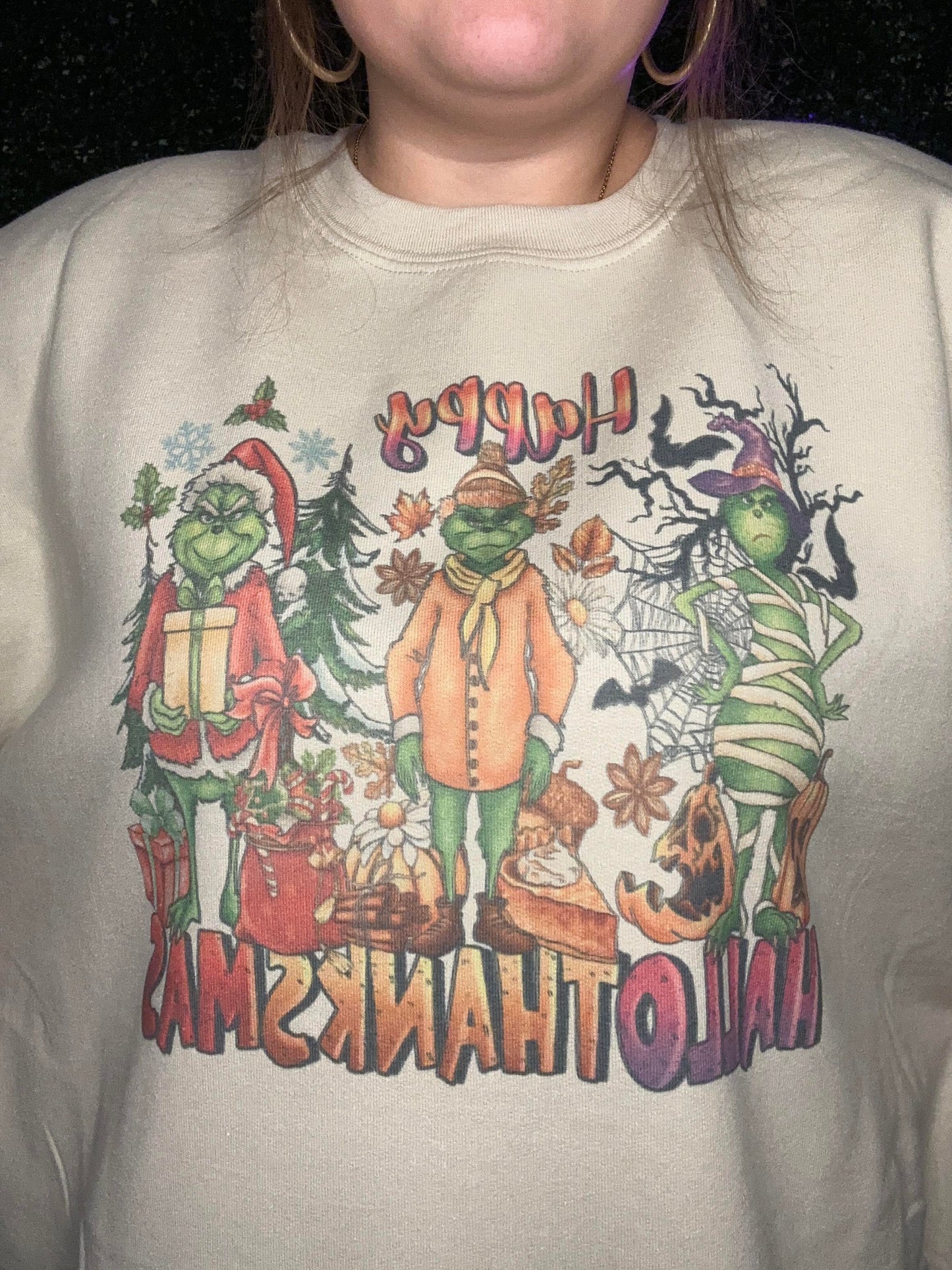 Hallothanksmas Custom made Grinch Sweatshirt 😍